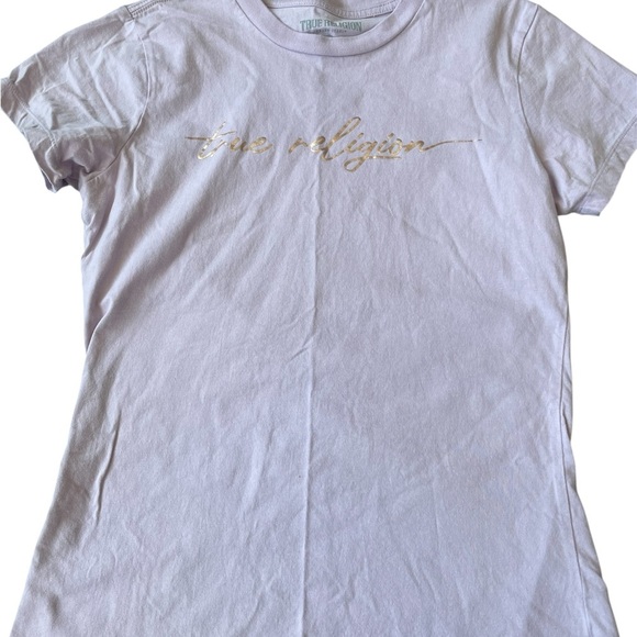 True Religion purple T-Shirt with Gold Logo - Picture 1 of 3